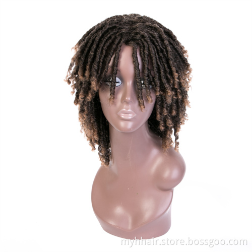 Black Burgundy Brown Synthetic Short Afro Wig High Temperature Fiber cosplay Ombre color Faux Locs Curly Hair Wig